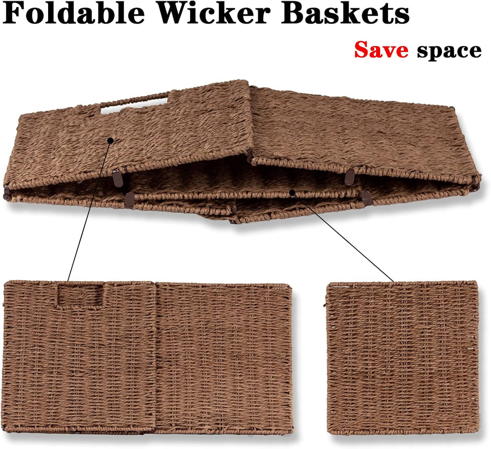 Vagusicc Wicker Storage Basket, Set of 2 Hand-Woven Storage Baskets for Shelv...