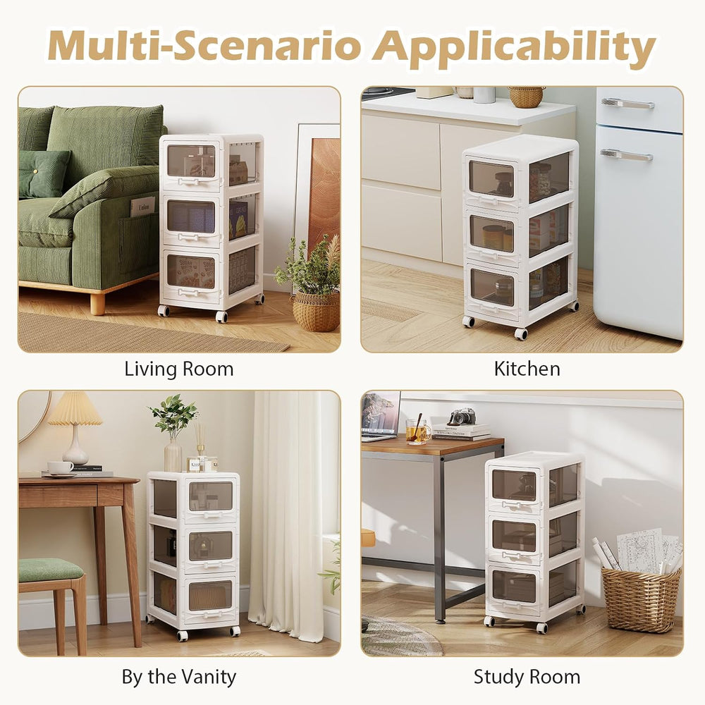 Giantex 3-Tier Rolling Storage Cart, Utility Cart with 3 Drawers & Lockab...