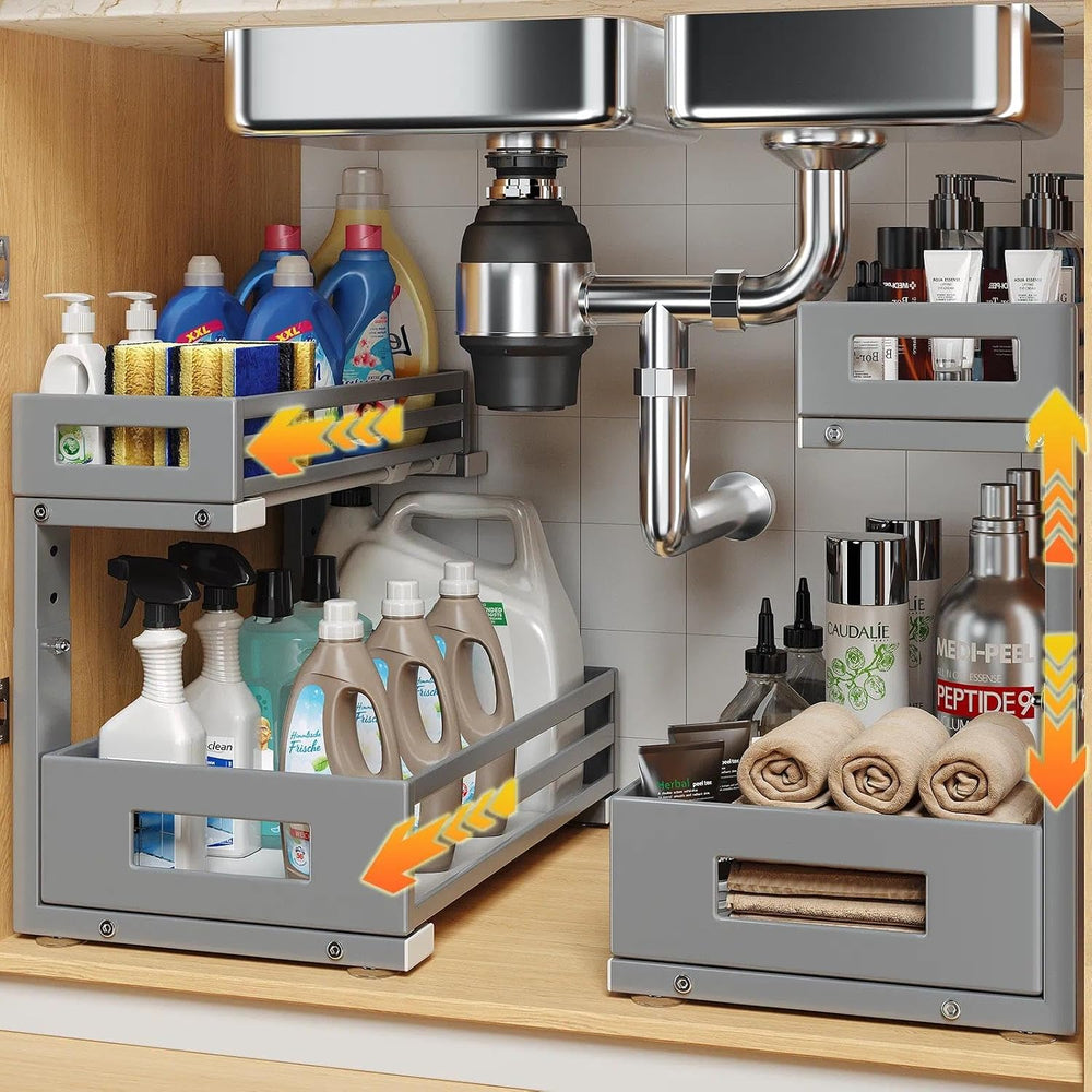 2-Pack Under Sink Organizers and Storage,2-Tier L Shape Pull Out Cabinet Orga...
