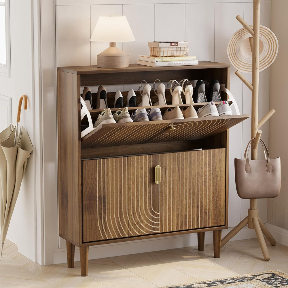 Shoe Cabinet Storage for Entryway with 2 Flip Drawers, Narrow Shoe Cabinet fo...