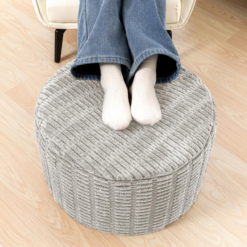 Asuprui Round Ottoman Pouf Foot Stool, Light Gray, 20x14In,Couch Foot Rest