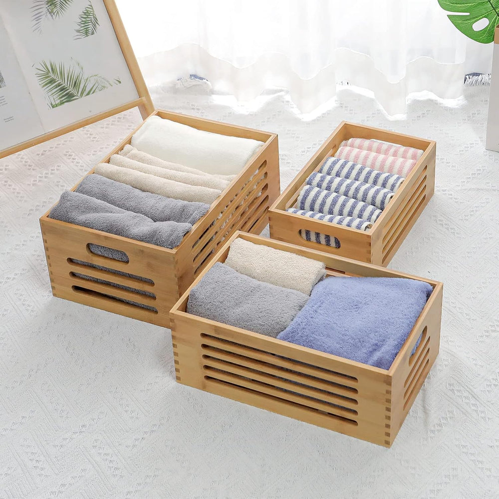 ANMINY Wood Storage Bins Crates, Nesting 3PCS, Mortise-Tenon