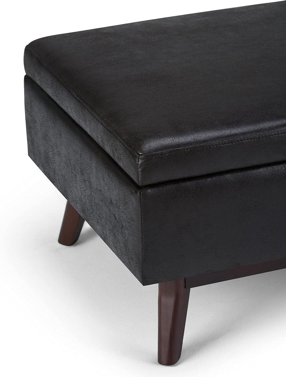 SIMPLIHOME Owen 34" Wide Vegan Leather Rectangle Lift Top Ottoman in Black
