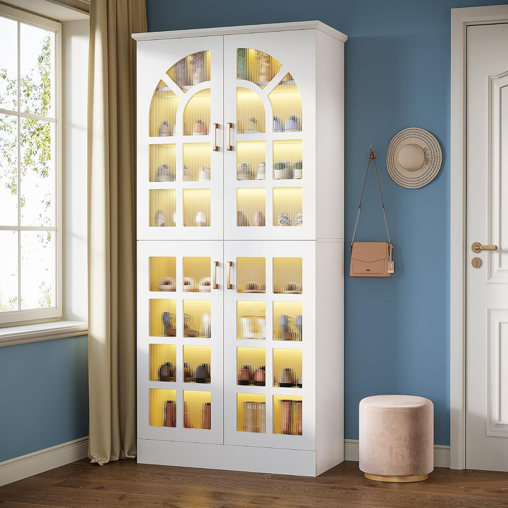 Tribesigns Tall Shoe Cabinet with Doors & Led Light, Set of 2, 8-Tier
