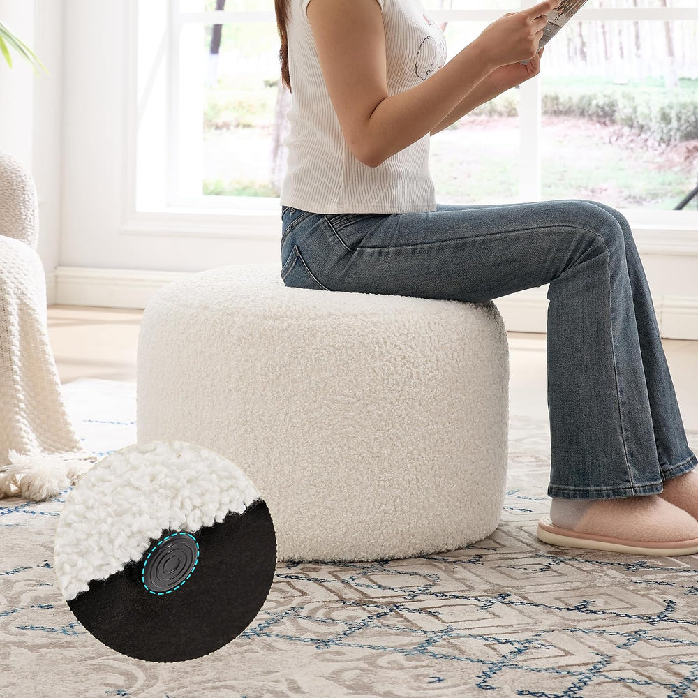 Flouki Pouf Ottoman Footrest, Foot Stools, Modern Round Upholstered Ottomans,...