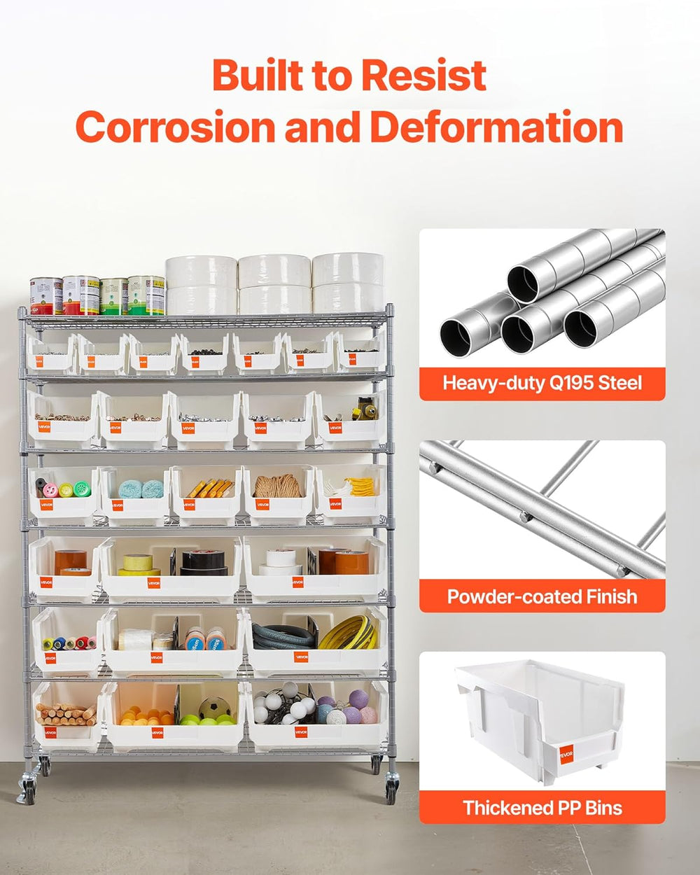 VEVOR 7-Tier Rolling Bin Storage Rack, 26 Organizer Bins, Bin Rack Storage St...