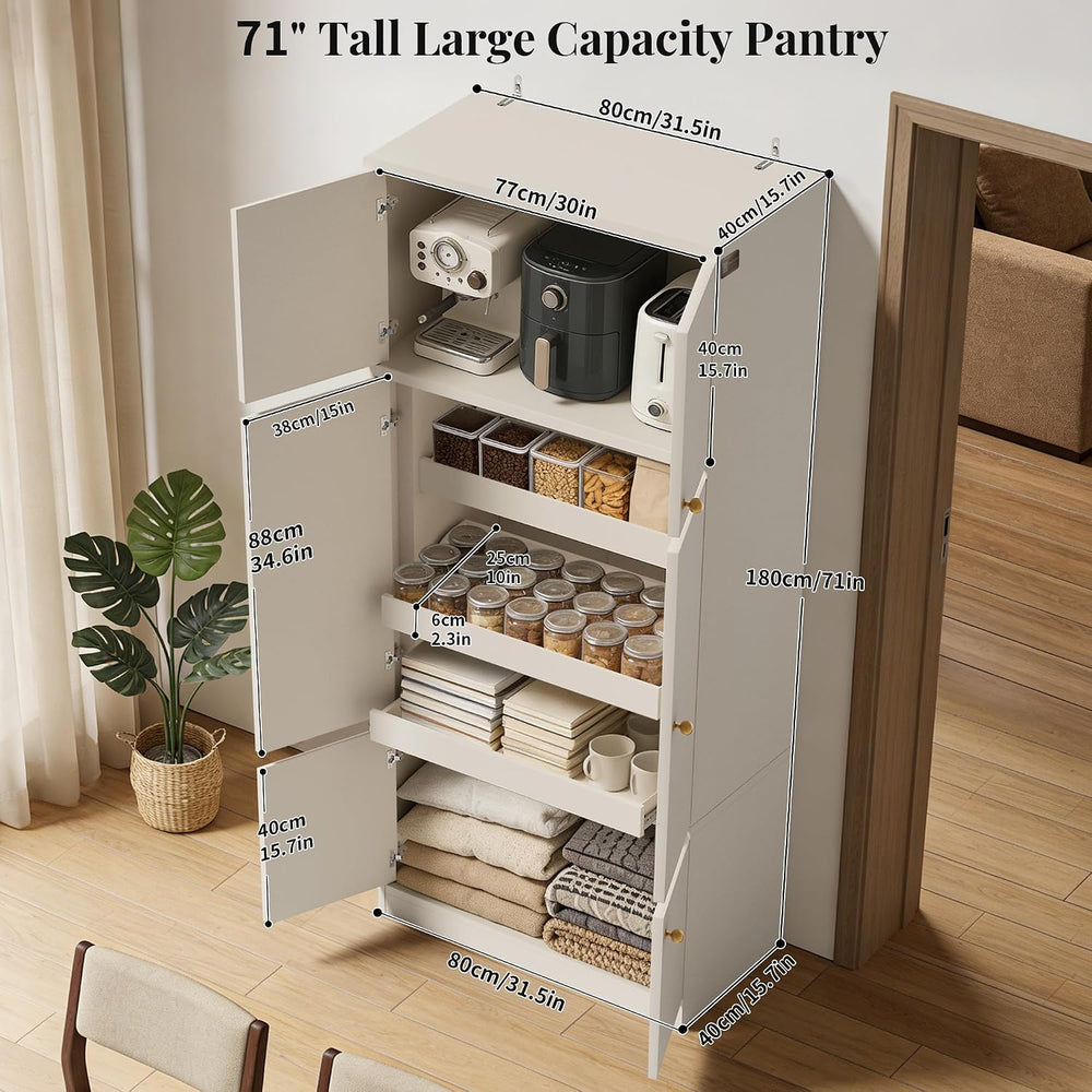 71" Tall Kitchen Pantry Cabinet with Adjustable Shelves,White