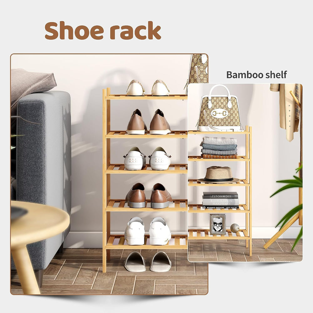 Bamboo Shoe Rack Stackable Storage Organizer for Unit Entryway Hallway and Cl...