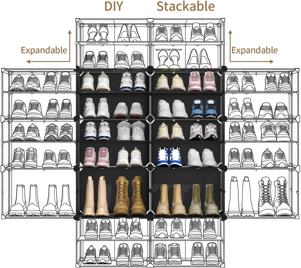 Black and White 6 Tier Modular Shoe Storage Cabinet with Magnetic Doors