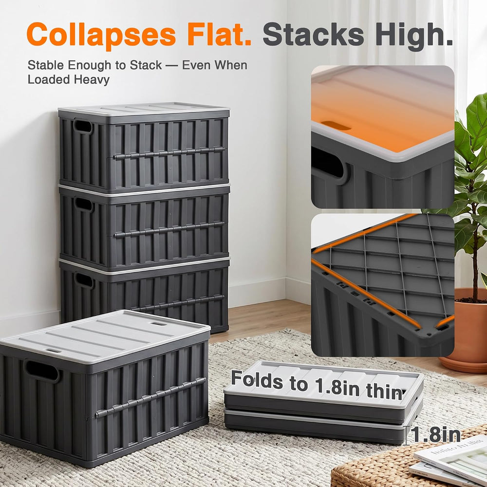 Citylife 64L Collapsible Storage Bins with Lids Plastic Storage Containers fo...