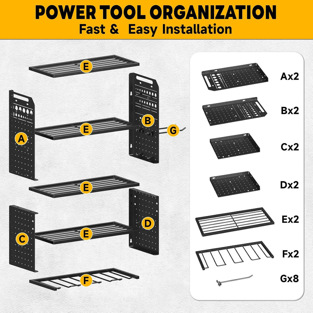 2 Pack Power Tool Organizer Wall Mount, 5‑Tier Garage Organization, Black