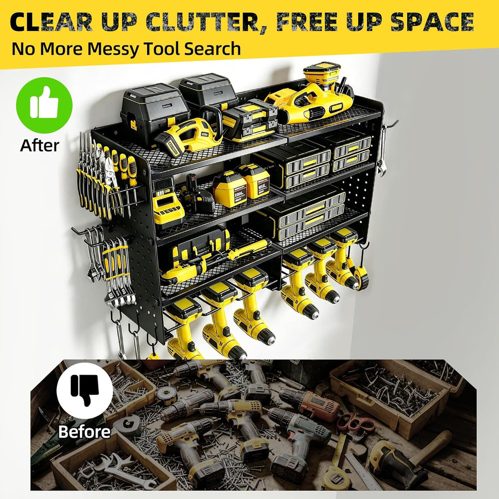 Power Tool Organizer Wall Mount, 4 Tier Heavy Duty Tool Storage Rack