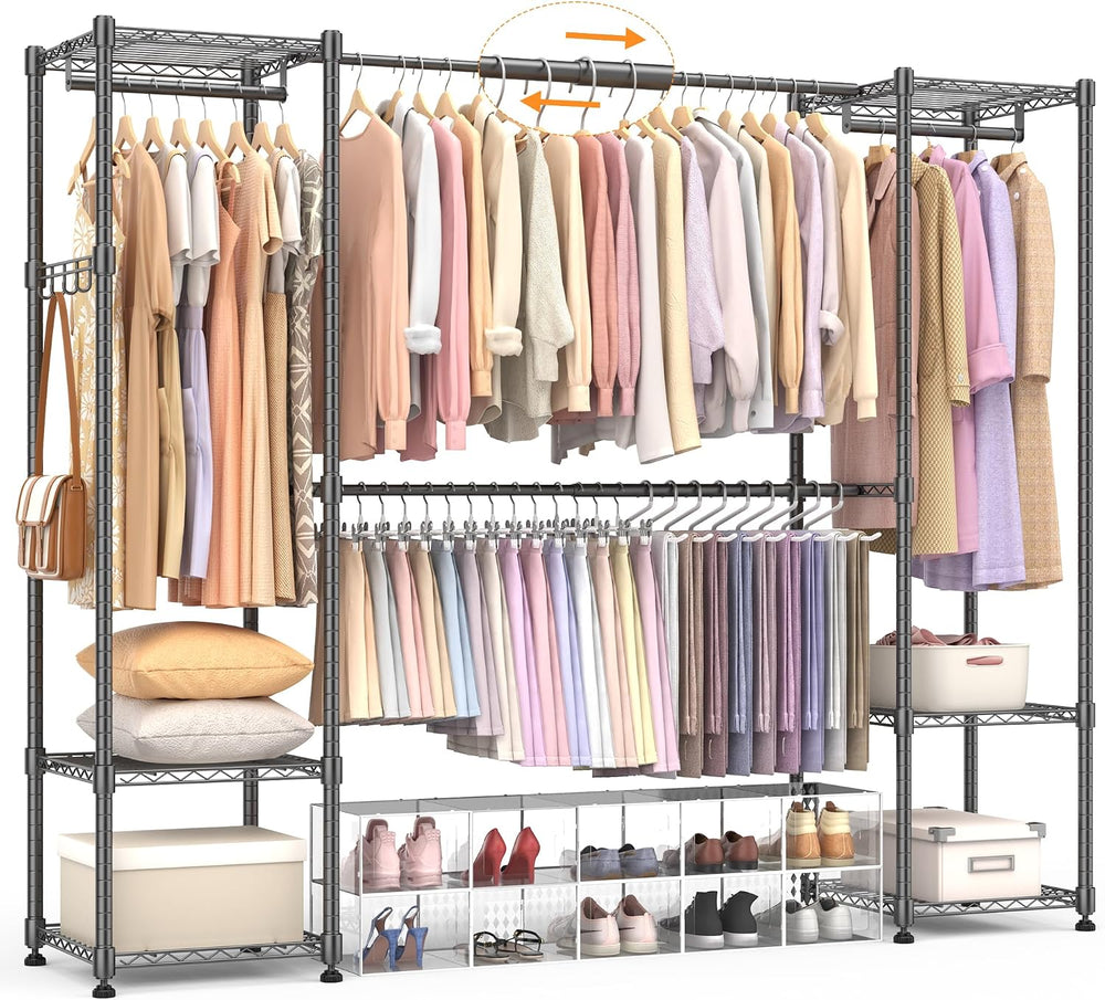 Homdox Heavy Duty Garment Rack, Expandable Freestanding Closet Organizer with...