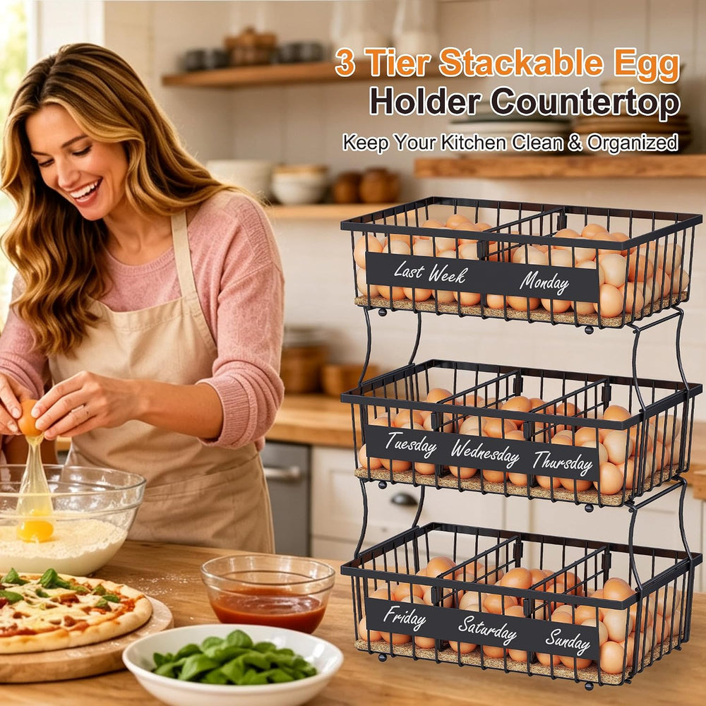 Egg Holder Countertop with Coco Coir Liner & 5 Dividers for Egg Storage