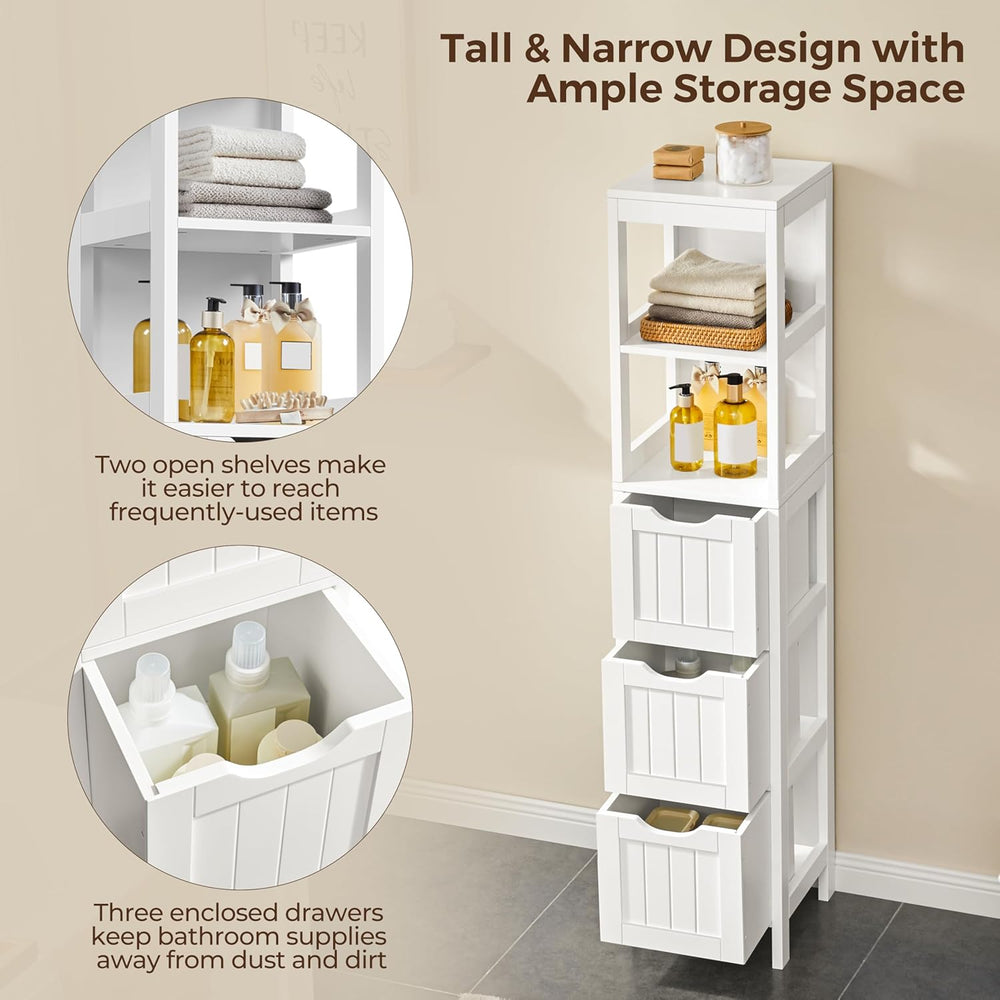 Yaheetech 56" Tall Narrow Bathroom Storage Cabinet with 3 Drawers, White