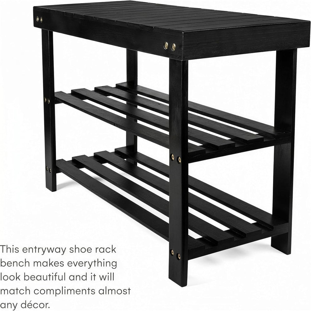 Bamboo 3 Tier Shoe Rack Bench, Premium Shoe Organizer or Entryway Bench, Perf...