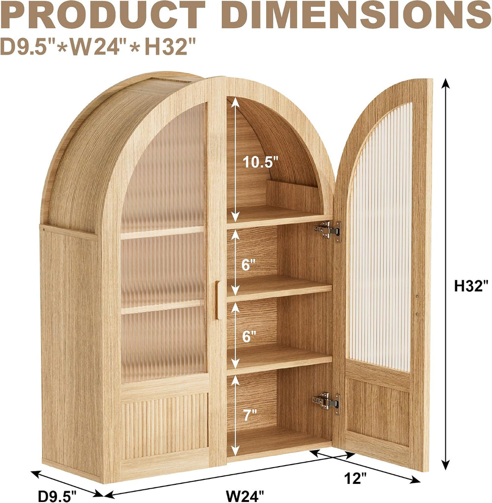 4-Tier Arched Bathroom Wall Cabinet with Adjustable Wood Shelves, Over the To...