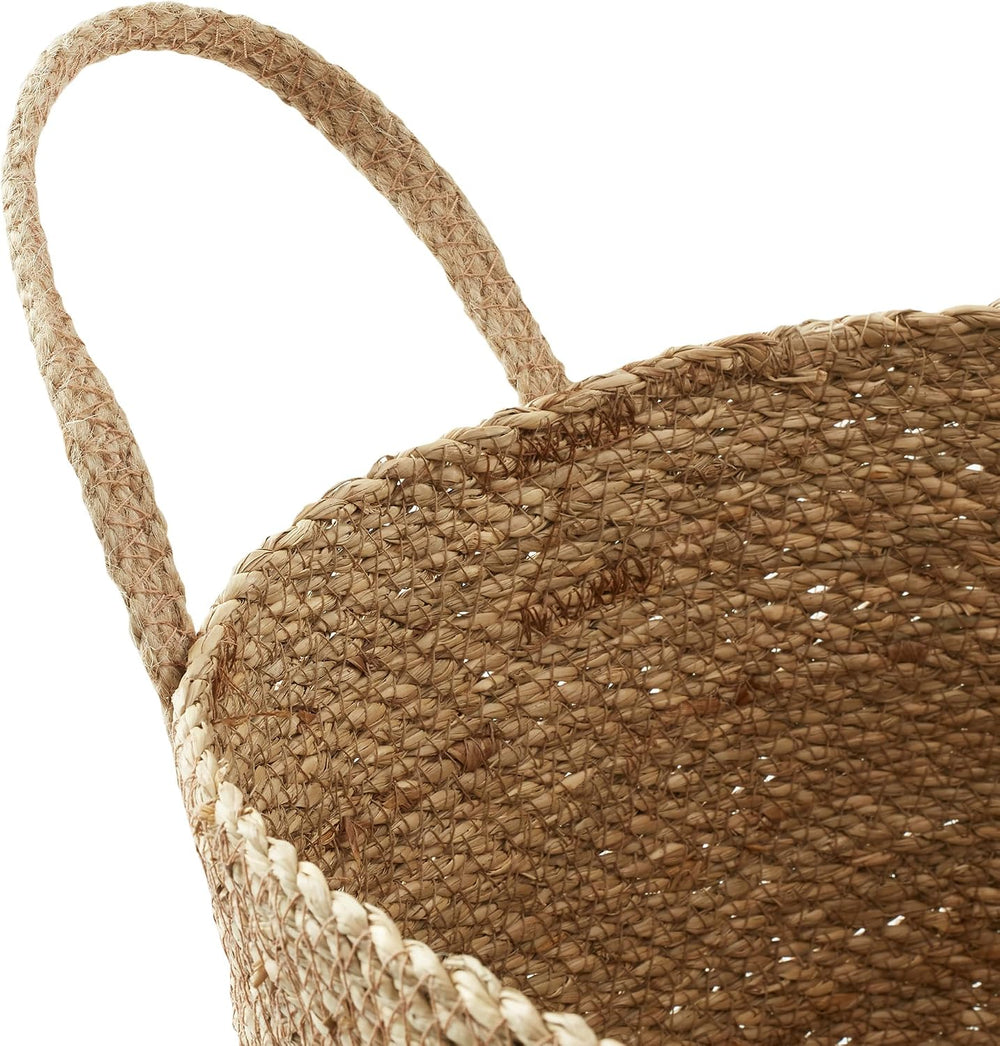 Casafield Set of 3 Braided Seagrass Baskets with Jute Handles - Natural, Wove...