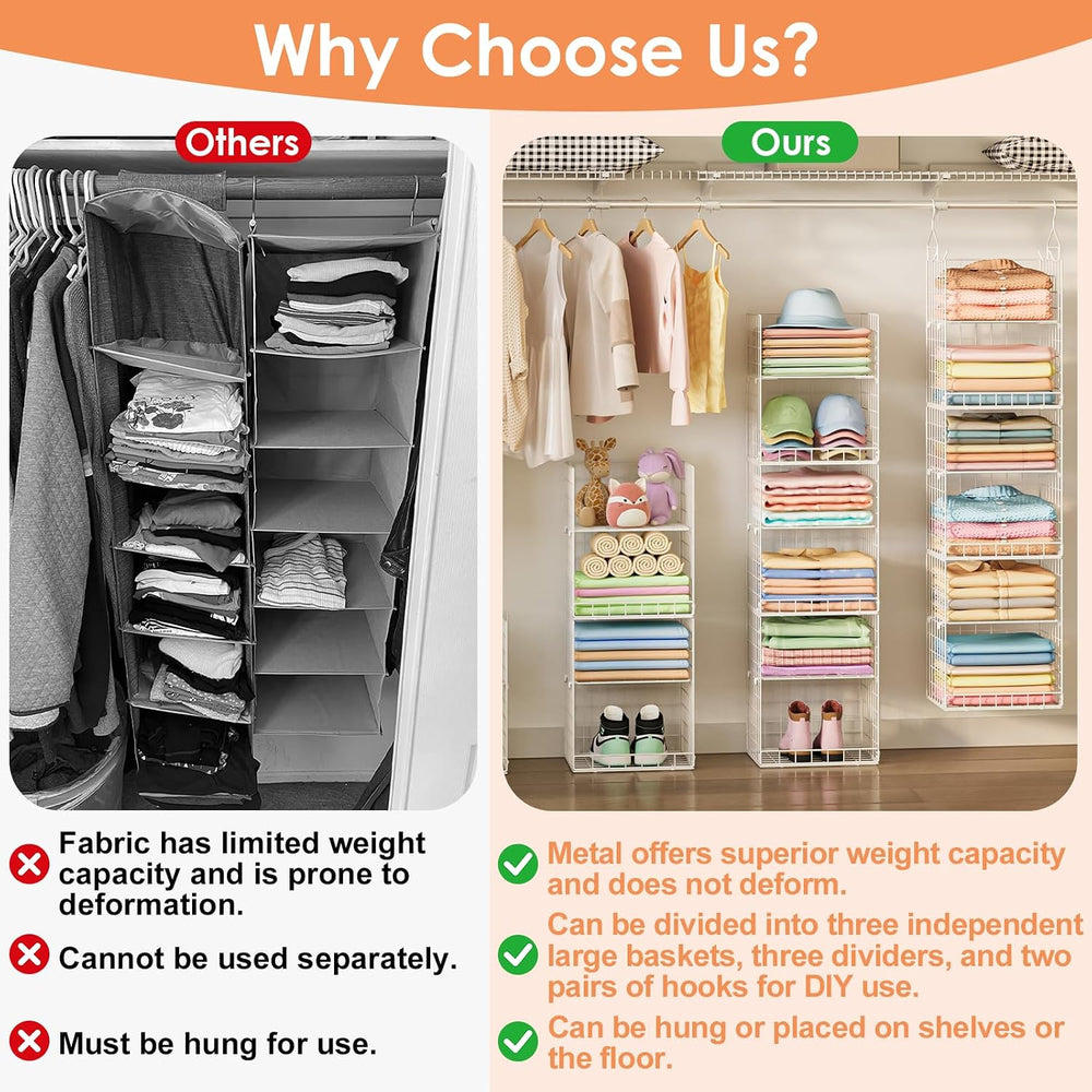 Yuyetuyo 6 Tier Raised-Height Hanging Closet Organizer, Stackable Sweater Org...