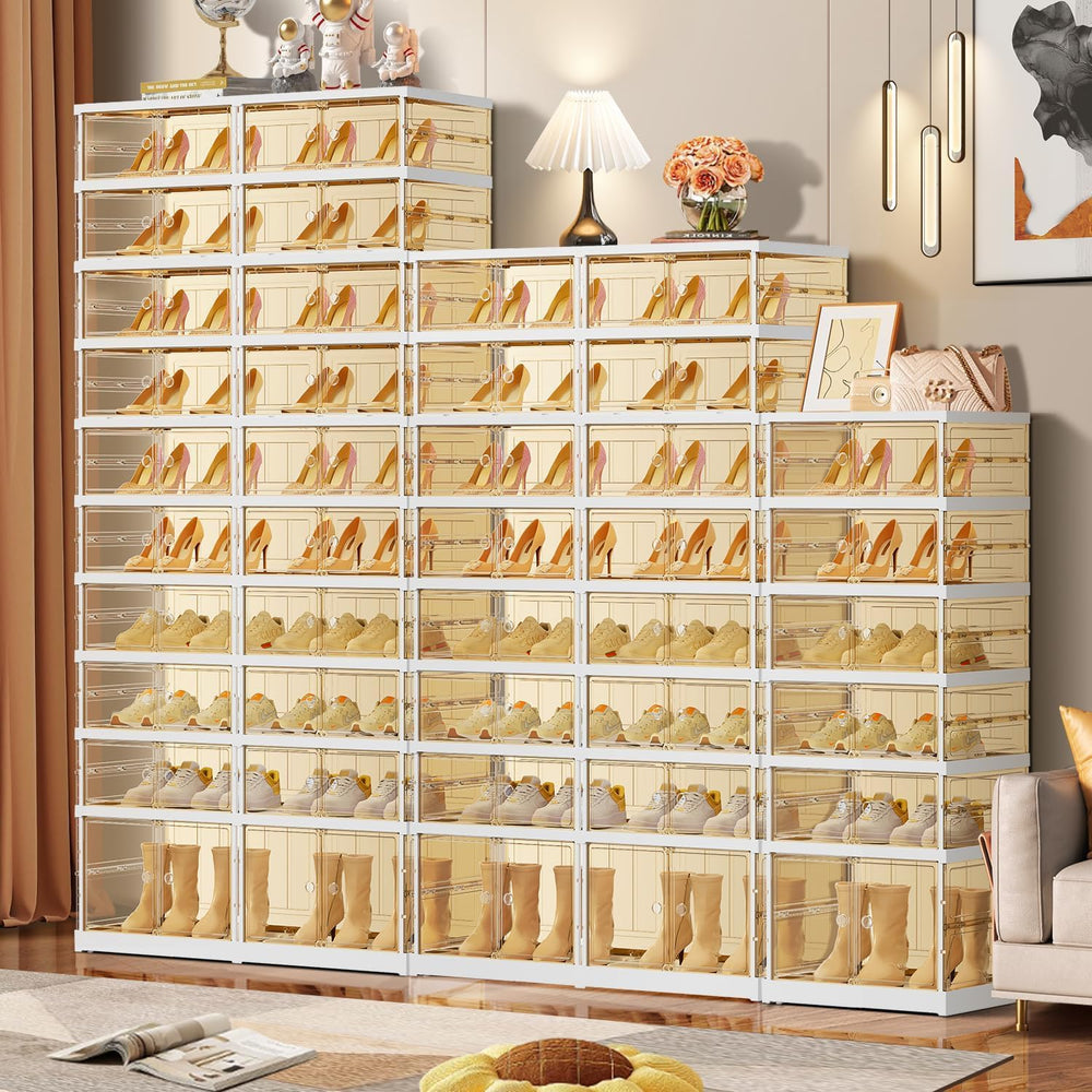 EHAMILY 8-Tier Foldable Shoe Rack Organizer with Doors, 16 Pairs, White