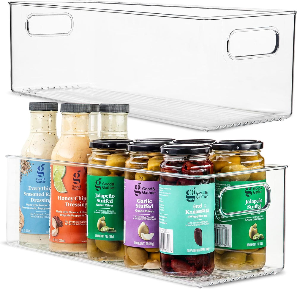 Plastic Food Storage 2 Pack Clear Container Bin with Handles for Organizing K...