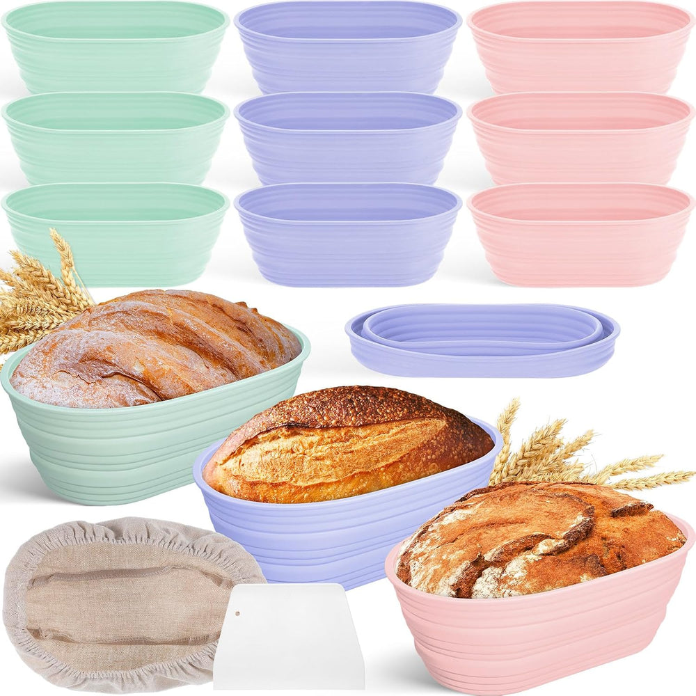 Nuogo 9 Pack Collapsible Silicone Oval Bread Proofing Baskets, Multicolor