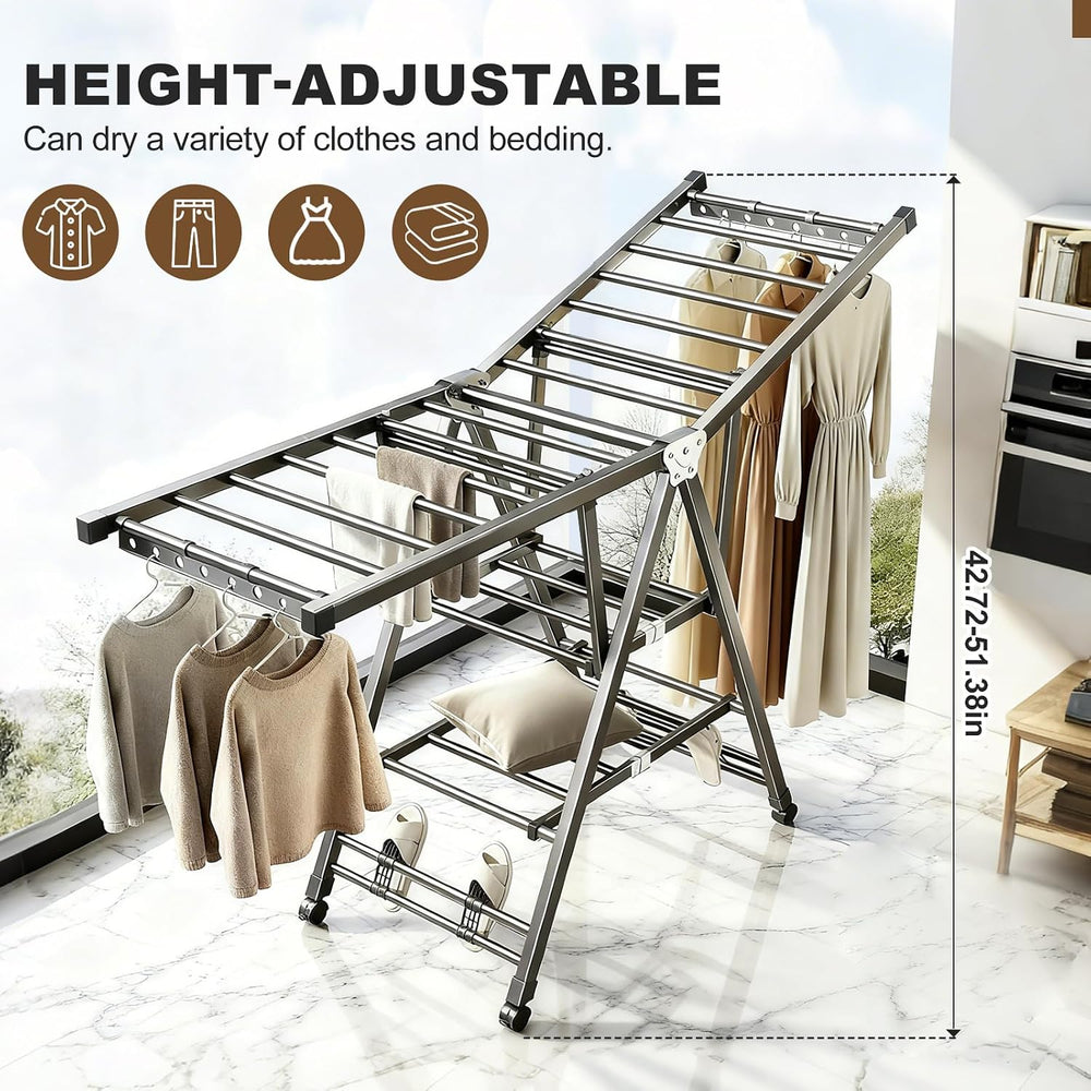Heavy Duty 3-Tier Clothes Drying Rack with Wheels, Large 5.9ft
