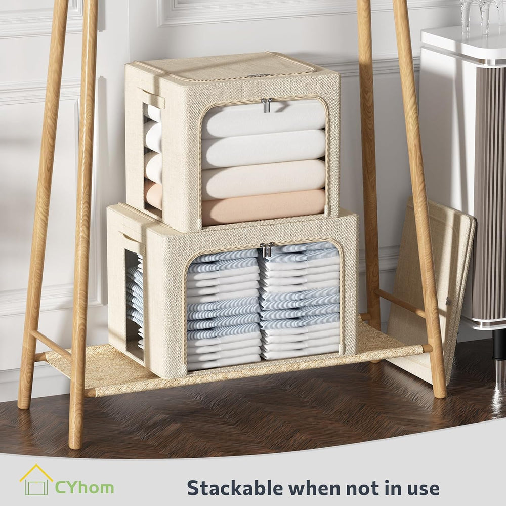 CYhom Extra Large Clothes Storage Bins - Linen Fabric Foldable Stackable Cont...