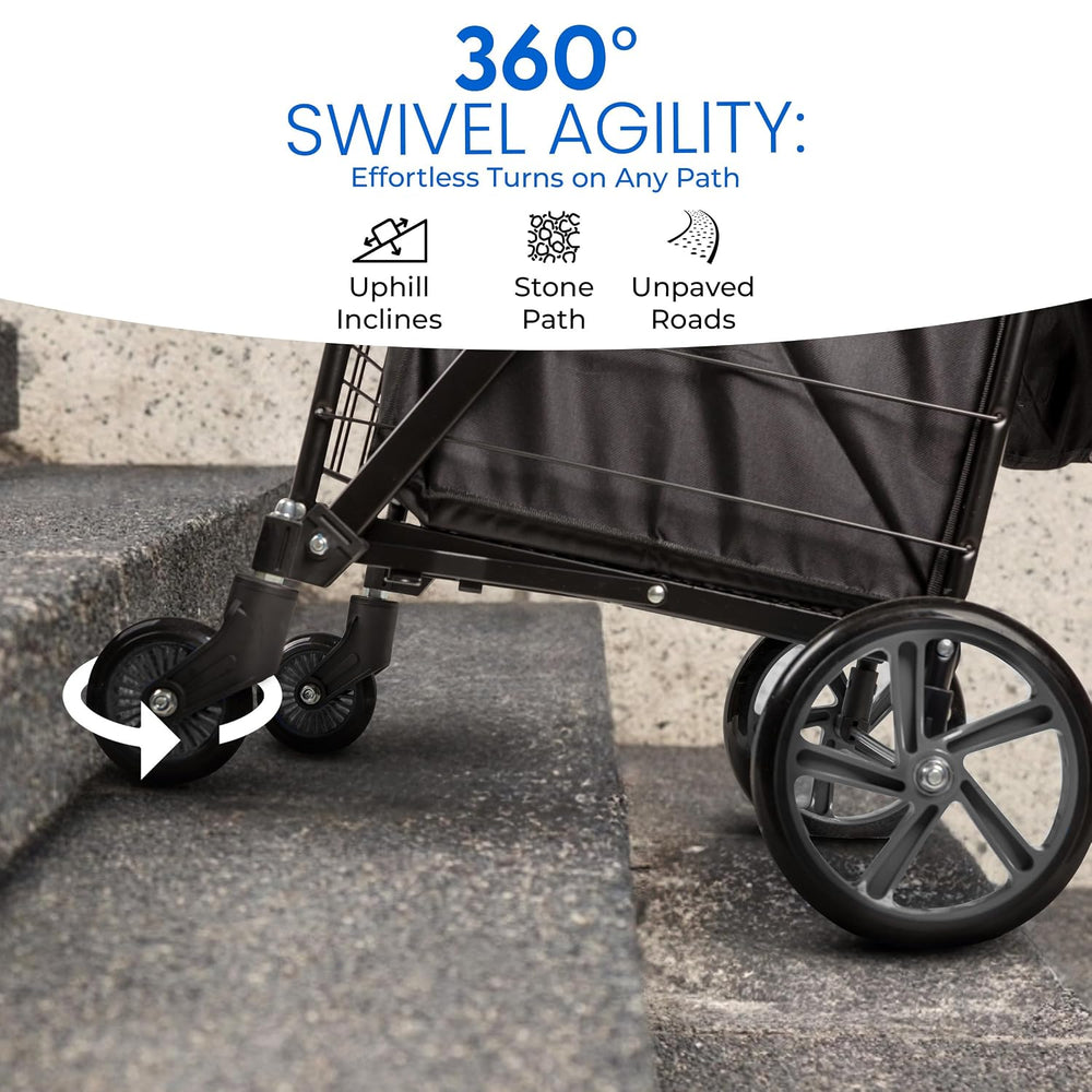 SereneLife Large Folding Utility Shopping Cart with Removable Liner – Heavy D...