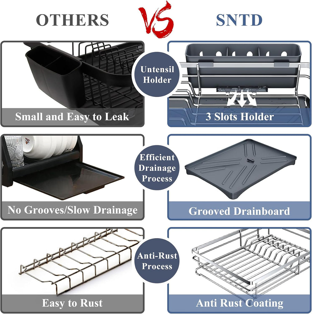 SAYZH Dish Drying Rack for Kitchen Counter with Utensil Holder, Silver
