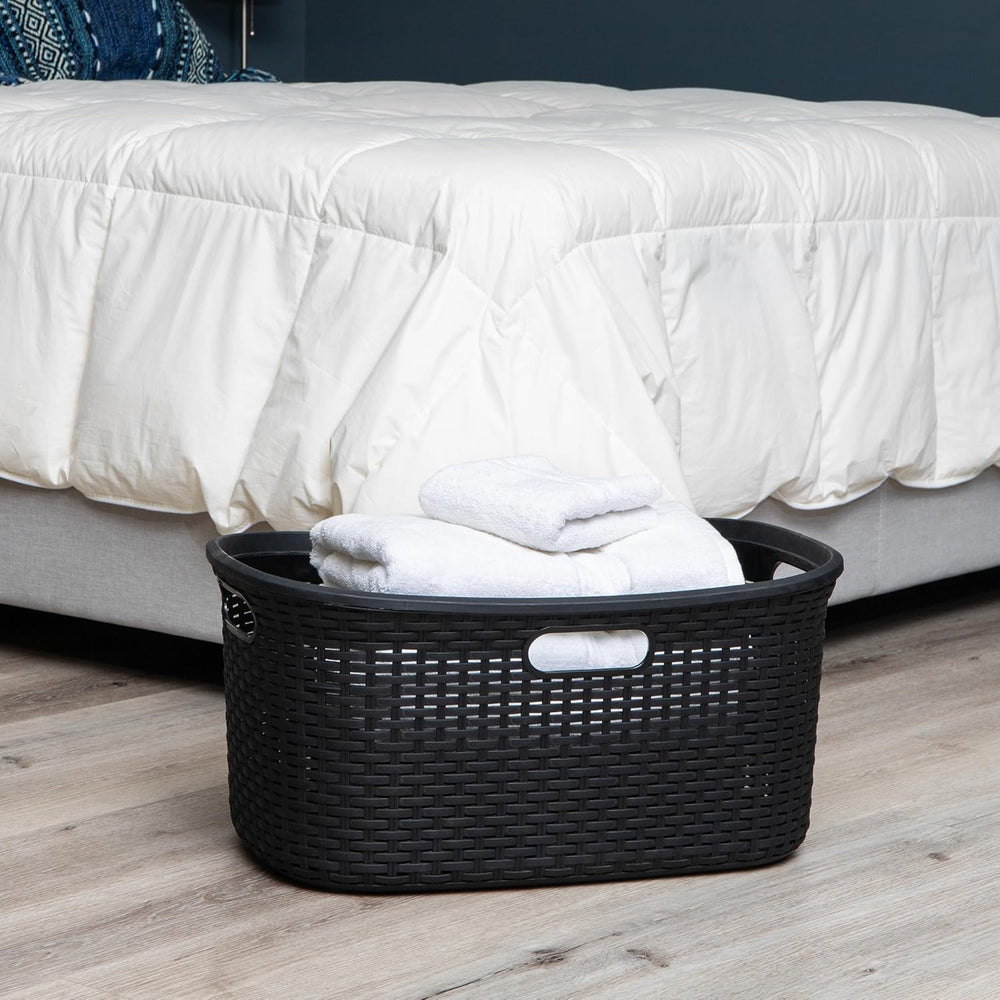Mind Reader 40L Laundry Basket, Clothes Hamper, Premium Wicker Design, Plasti...