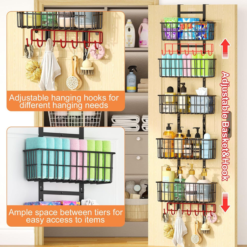 Adjustable Over the Door Organizer, Metal Hanging Door Organizer with 5 Wire ...