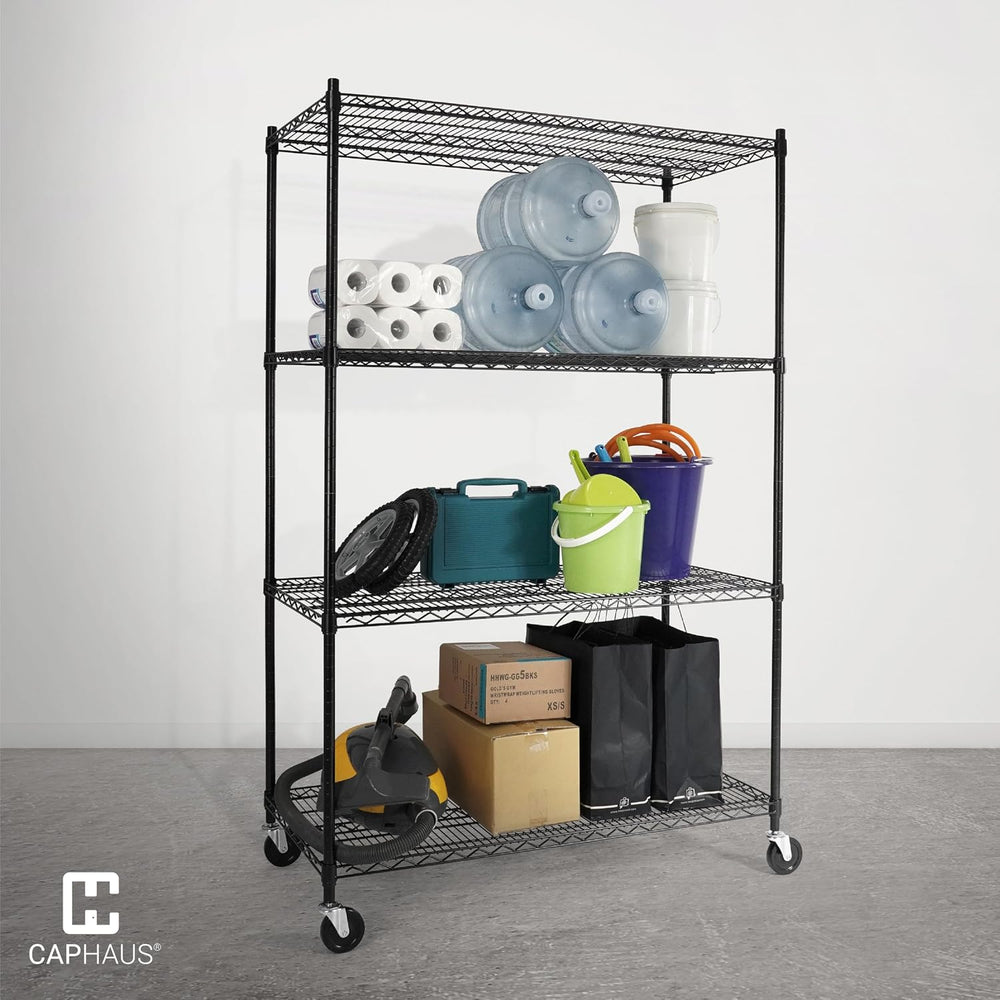CAPHAUS 4-Tier Heavy Duty Adjustable Height Wire Shelving Unit w/Wheels &...