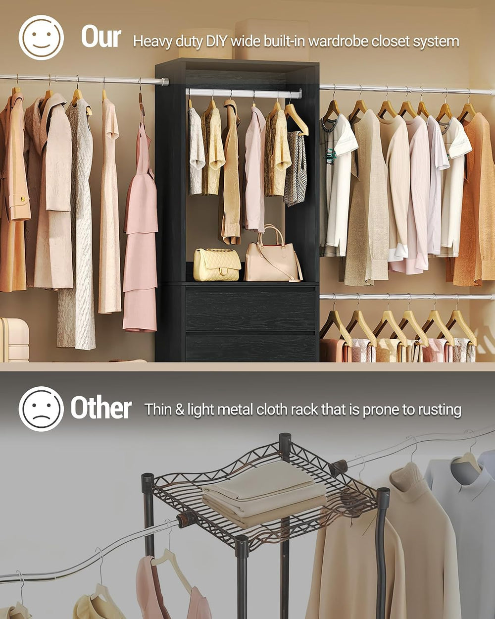 Hzuaneri Closet System Closet Organizers and Storage with 2 Drawers