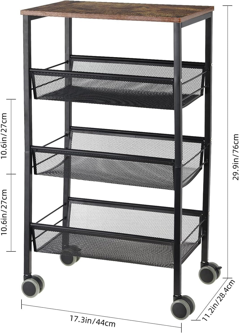 LIANTRAL 4 Tier Kitchen Storage Cart on Wheels, Metal Rolling Utility Cart