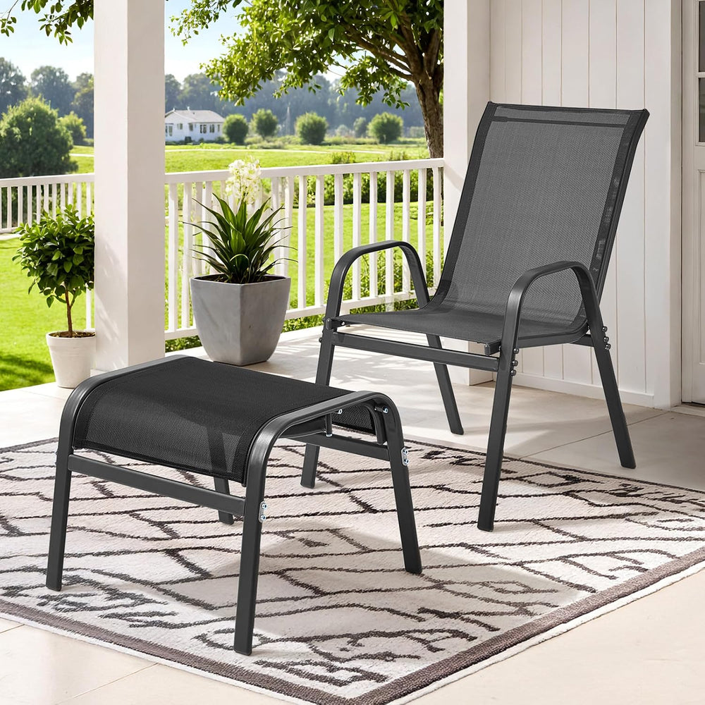 ONBRILL Outdoor Ottoman Set of 2, Oversized Outdoor Foot Rest, Black