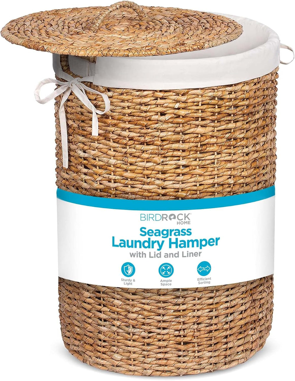 BIRDROCK HOME Seagrass Laundry Hamper with Lid & Liner - Handwoven Round ...