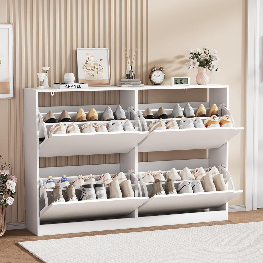 Shoe Storage Cabinet, Wood Shoe Organizer for Entryway with 3 Flip Drawers, F...