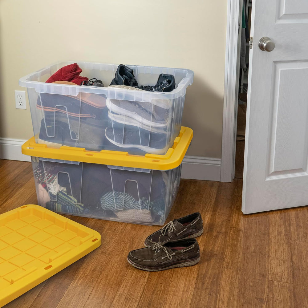 CX 27-Gallon Heavy Duty Clear Stackable Storage Bins with Lids, 2 Pack Clear/...