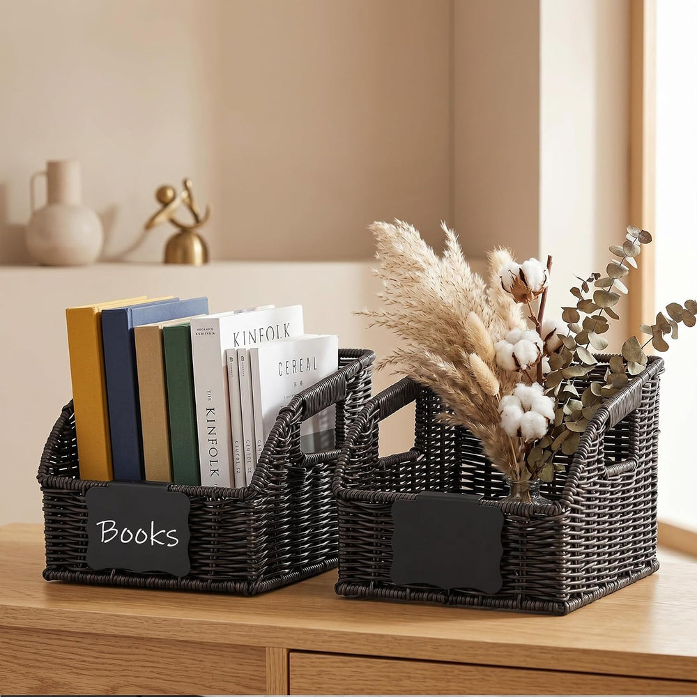 Brownlily Faux Wicker Pantry Storage Baskets, Black-Single Set (3-Piece)
