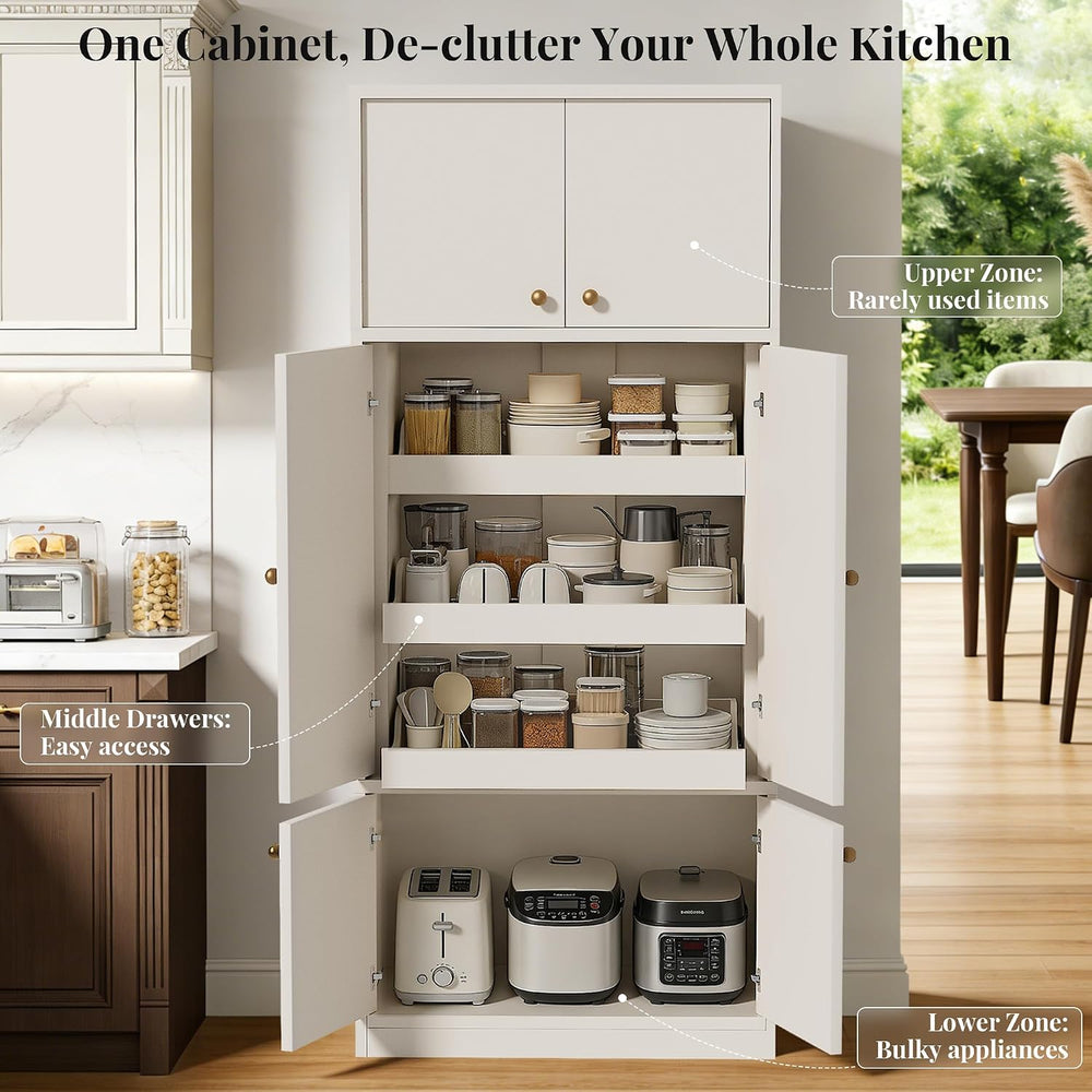 71" Tall Kitchen Pantry Cabinet with Adjustable Shelves,White