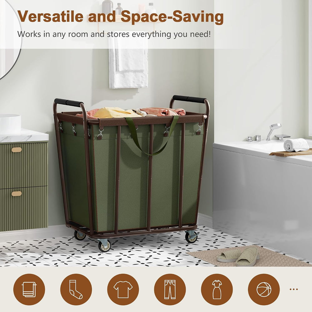 Hoctieon Large Laundry Cart with Wheels, 400L Heavy Duty Laundry Basket Organ...