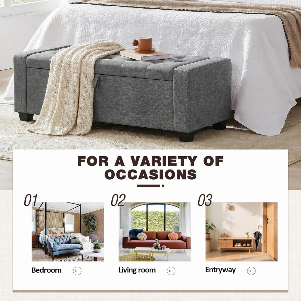 48" Storage Ottoman Bench, Dark Gray