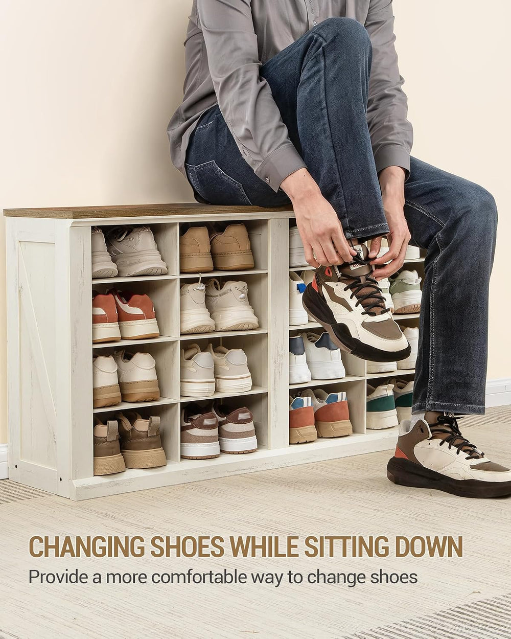 Hzuaneri Shoe Storage Bench, Wooden Entryway Shoe Benches with Cubby