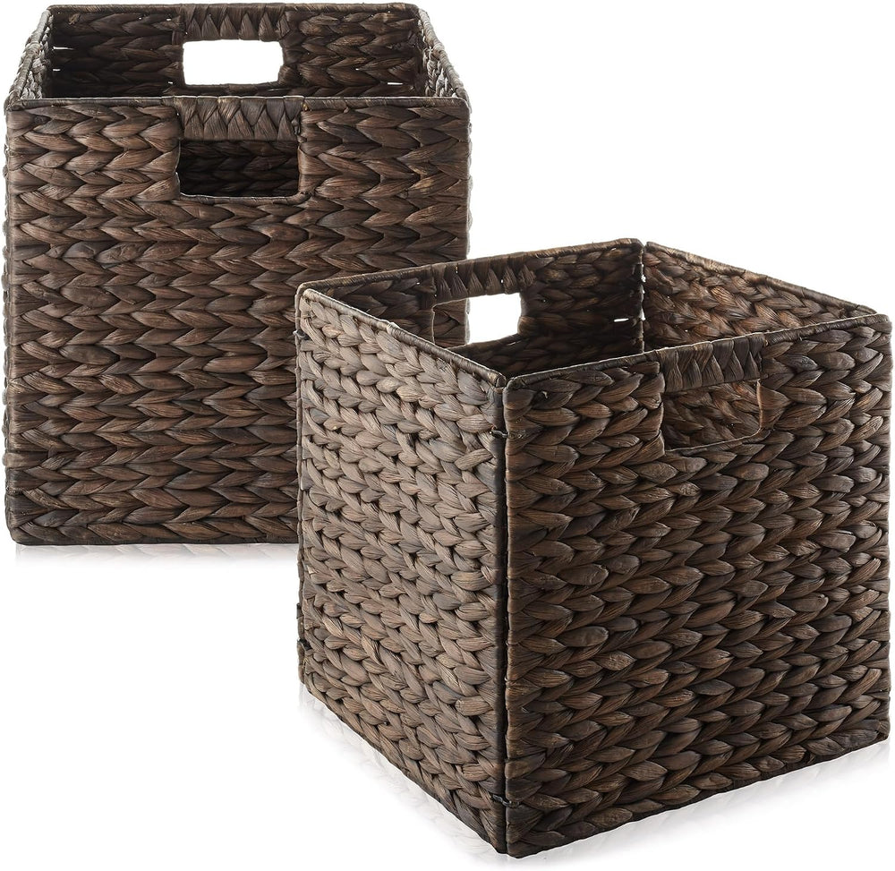 Casafield 12" x 12" Water Hyacinth Storage Baskets, Espresso - Set ...