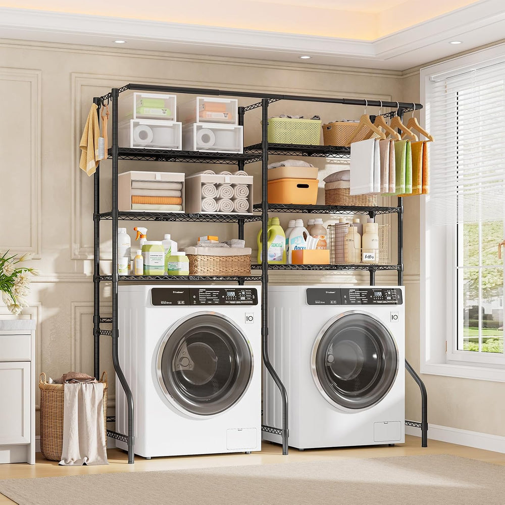ONBRILL 6 Tiers Expandable Over Washer and Dryer Shelves, Black