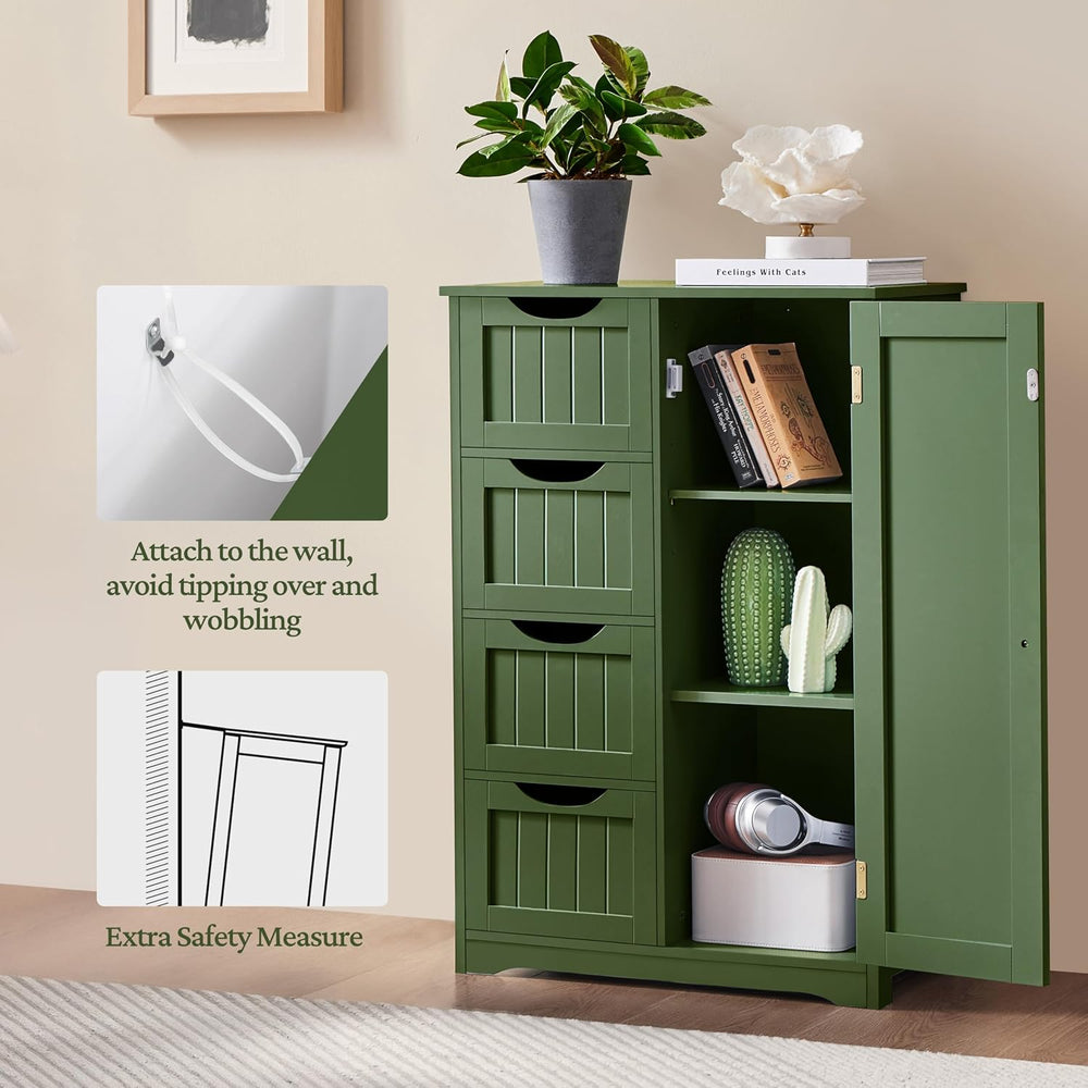 Yaheetech Small Bathroom Storage Cabinet with 4 Drawers & Door, Green