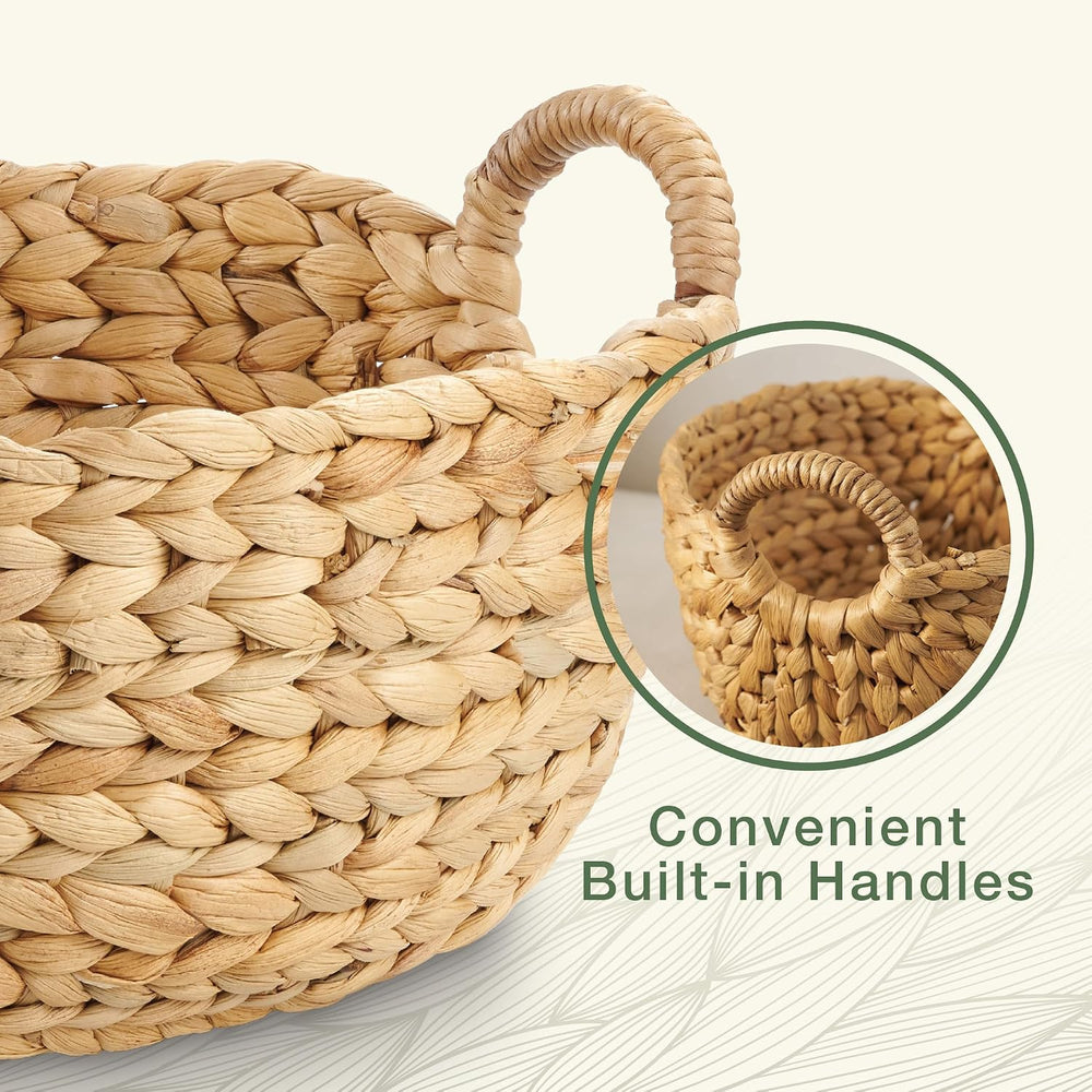 Set of 3 Wicker Storage Baskets for Organizing - Woven Decorative Baskets wit...