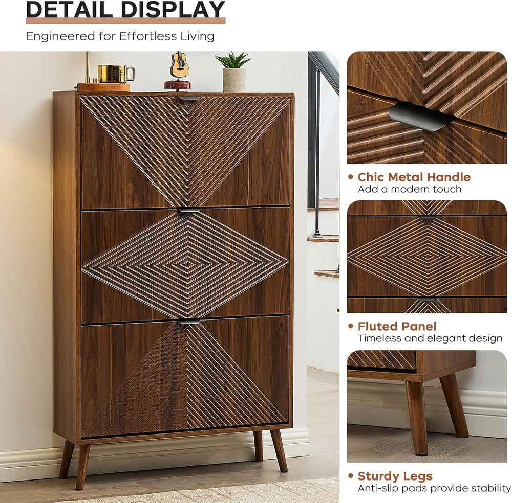 Shoe Cabinet with 3 Flip Drawers, 31.5'' W Narrow Shoe Storage for En...