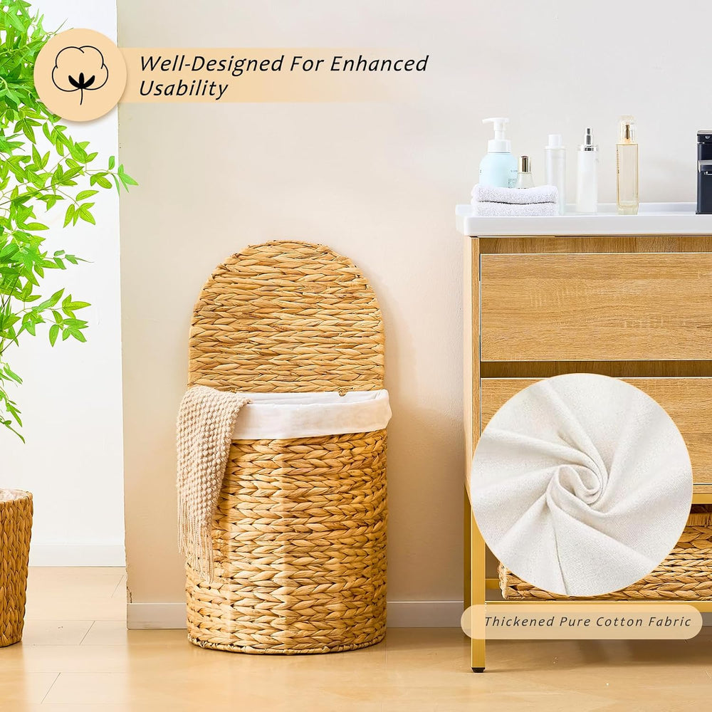 Half Moon Natural Water Hyacinth Laundry Hamper, 60L, Natural